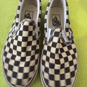 Vans Classic Blur Checkered Slip-On Shoes - Black and White